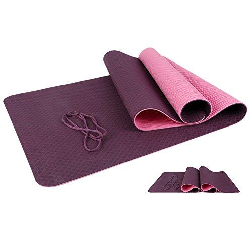 Gymcline TPE Yoga Matt - 6mm Thick with carry strap - Pink, Health