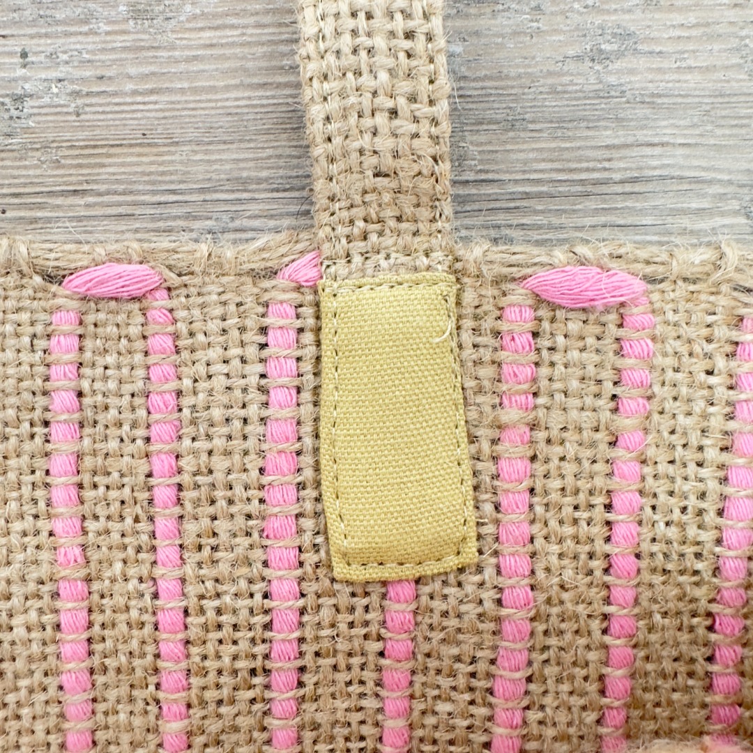 Lightweight jute shopper basket bags in pink, green & white