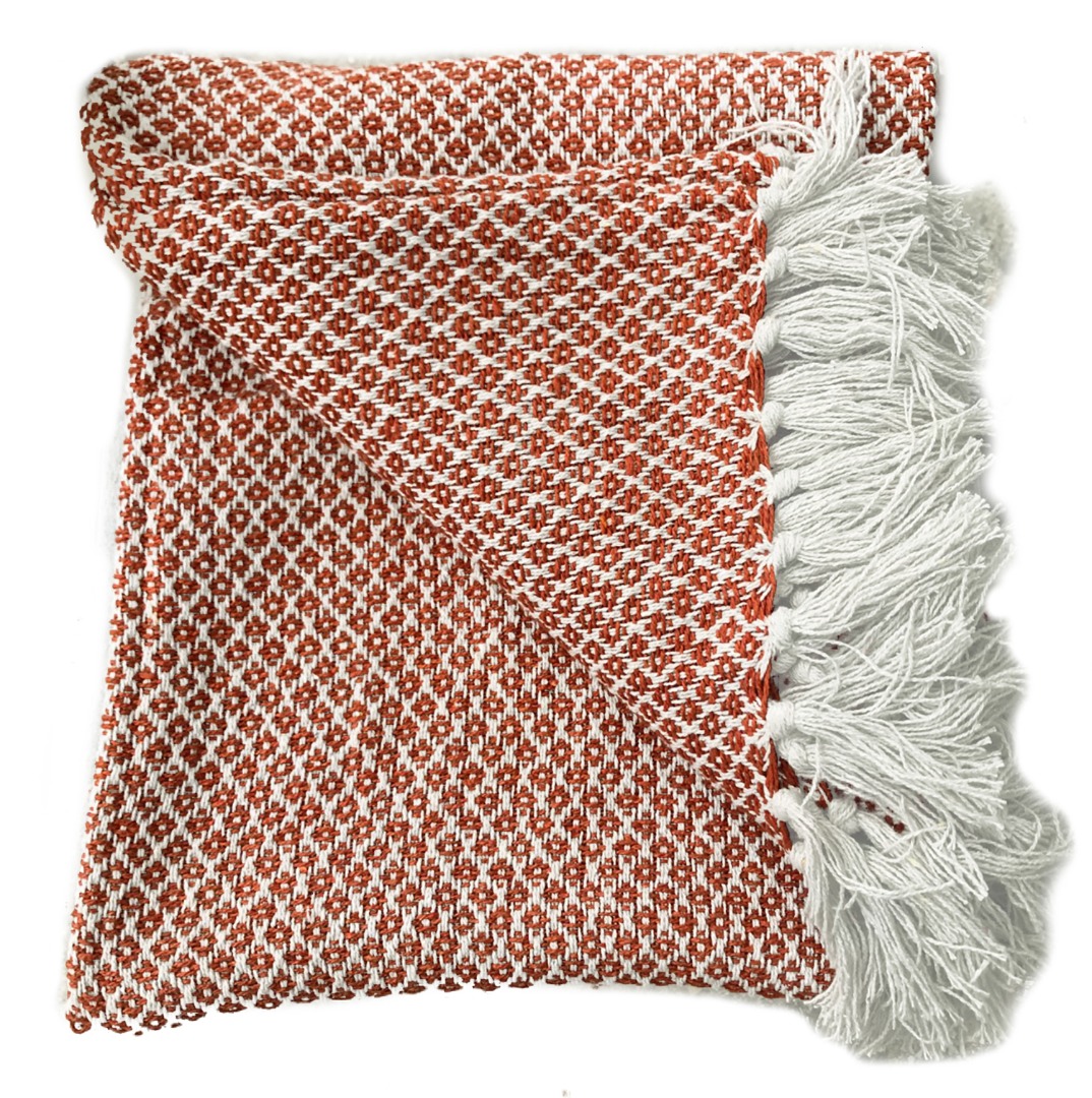 Orange  Fairtrade Pina Throws 100% cotton Blankets 130cm x 150cm