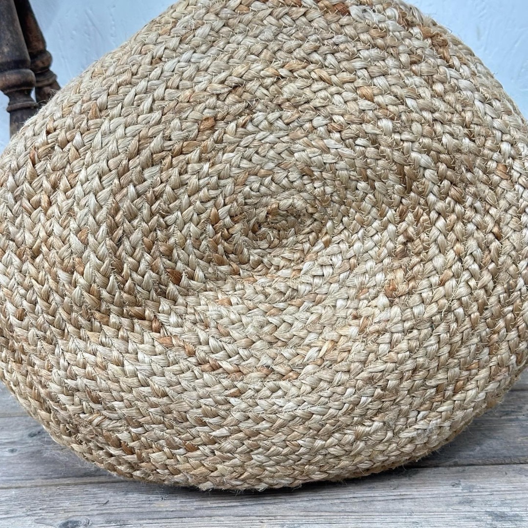 Large hemp storage basket with colourful chindi patterned border, with handles 60cm x 40cm