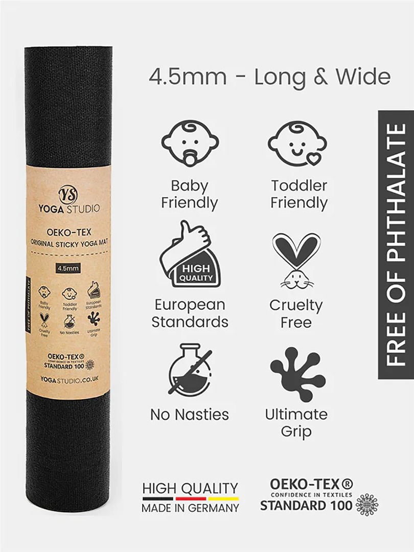 Onyx Black OEKO-TEX Yoga mat Long and wide 2 metres x 80cm x 4.5mm thick