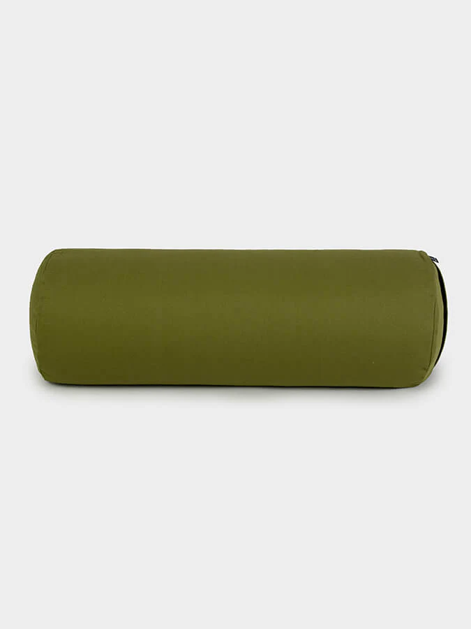 Olive Green Long buckwheat yoga bolster meditation cushion 62cm x 23cm