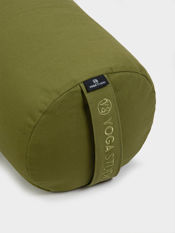 Olive Green Long buckwheat yoga bolster meditation cushion 62cm x 23cm