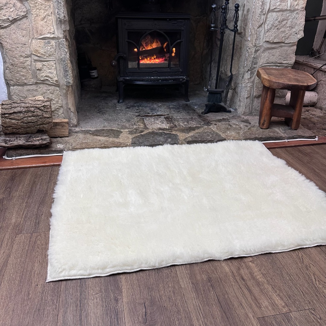 Cream British Wool Non-Slip Rugs Pure Wool Top Rubber Backing