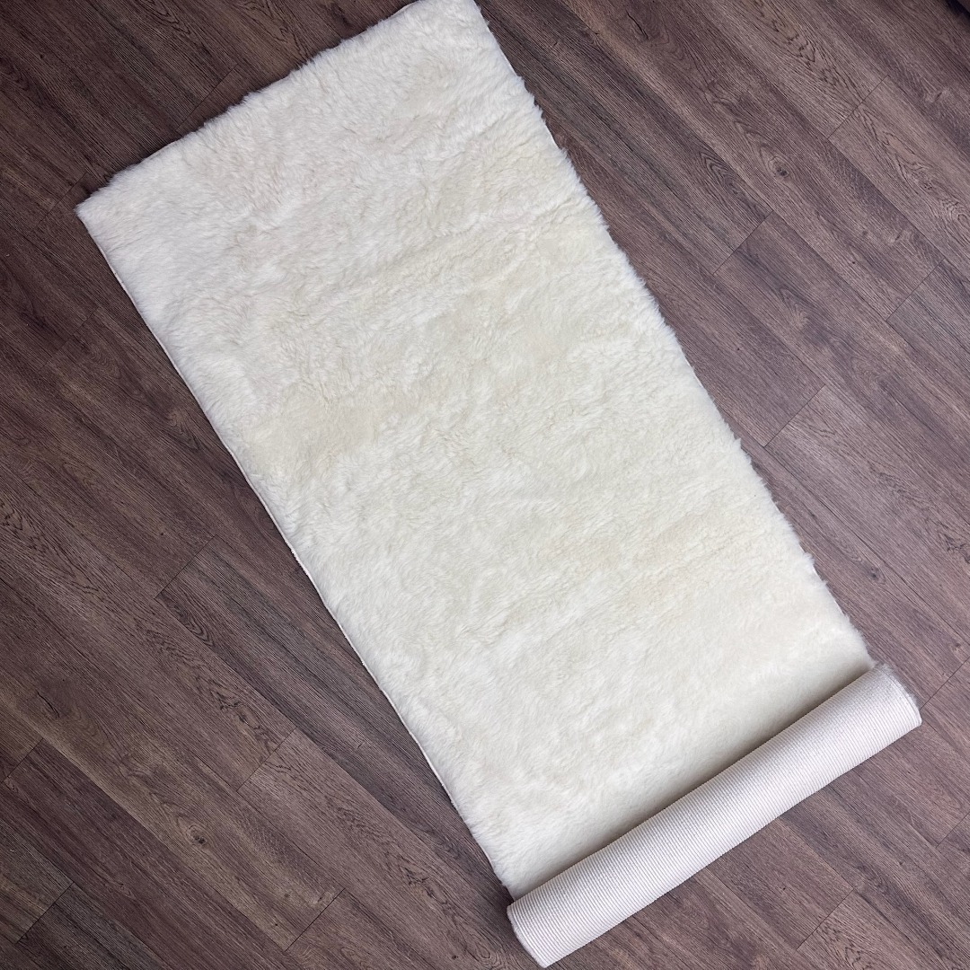 Cream Pure British Wool Yoga Mat 250cm x 75cm Non  Slip Backing