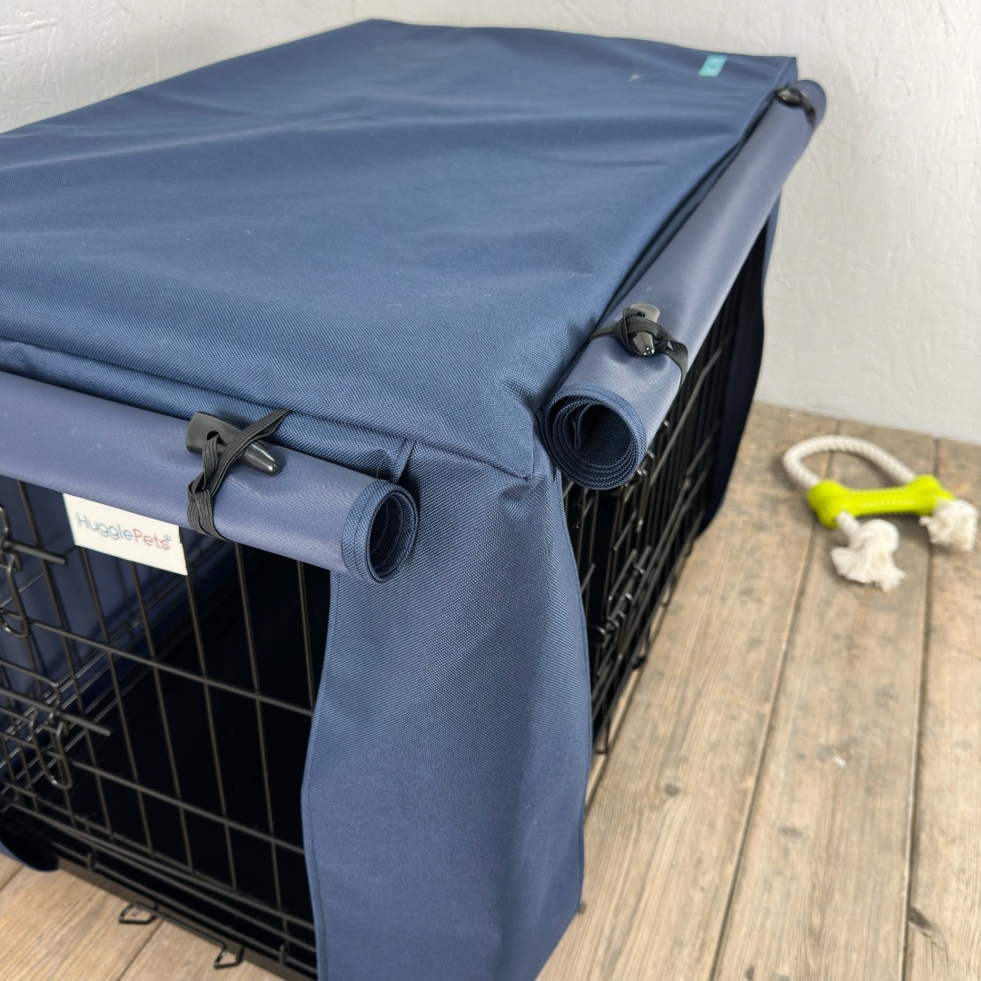 Navy Blue Waterproof Dog Cage Crate Travel Covers Made In The UK