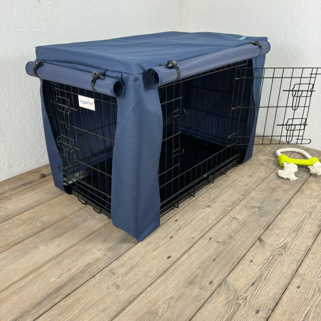 Navy Blue Waterproof Dog Cage Crate Travel Covers Made In The UK