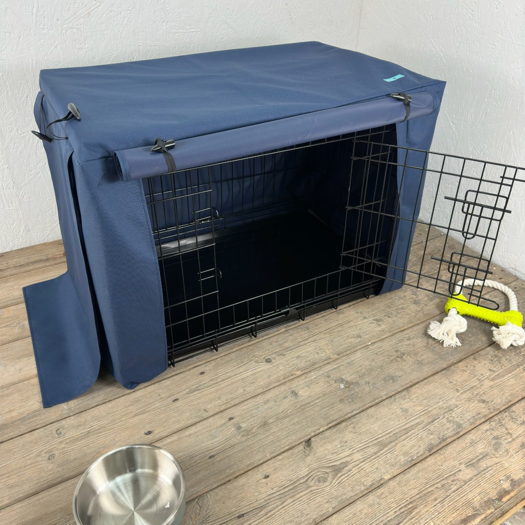 Navy Blue Waterproof Dog Cage Crate Travel Covers Made In The UK