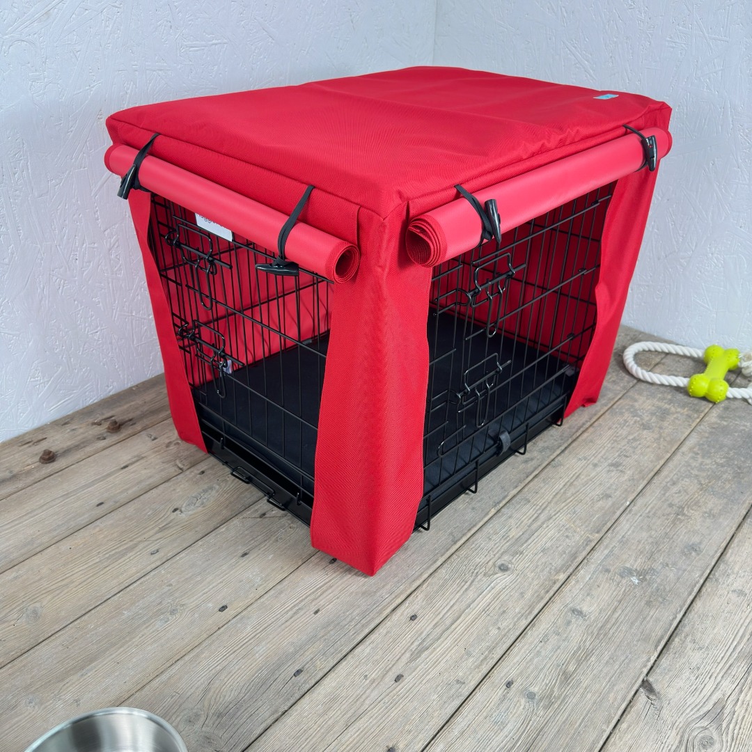 Red Waterproof Dog Cage Crate Travel Covers Made In The UK