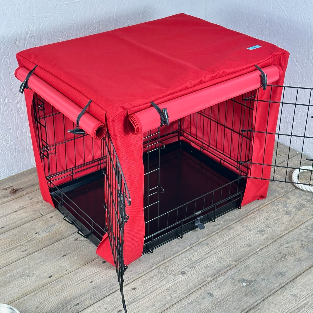 Red Waterproof Dog Cage Crate Travel Covers Made In The UK