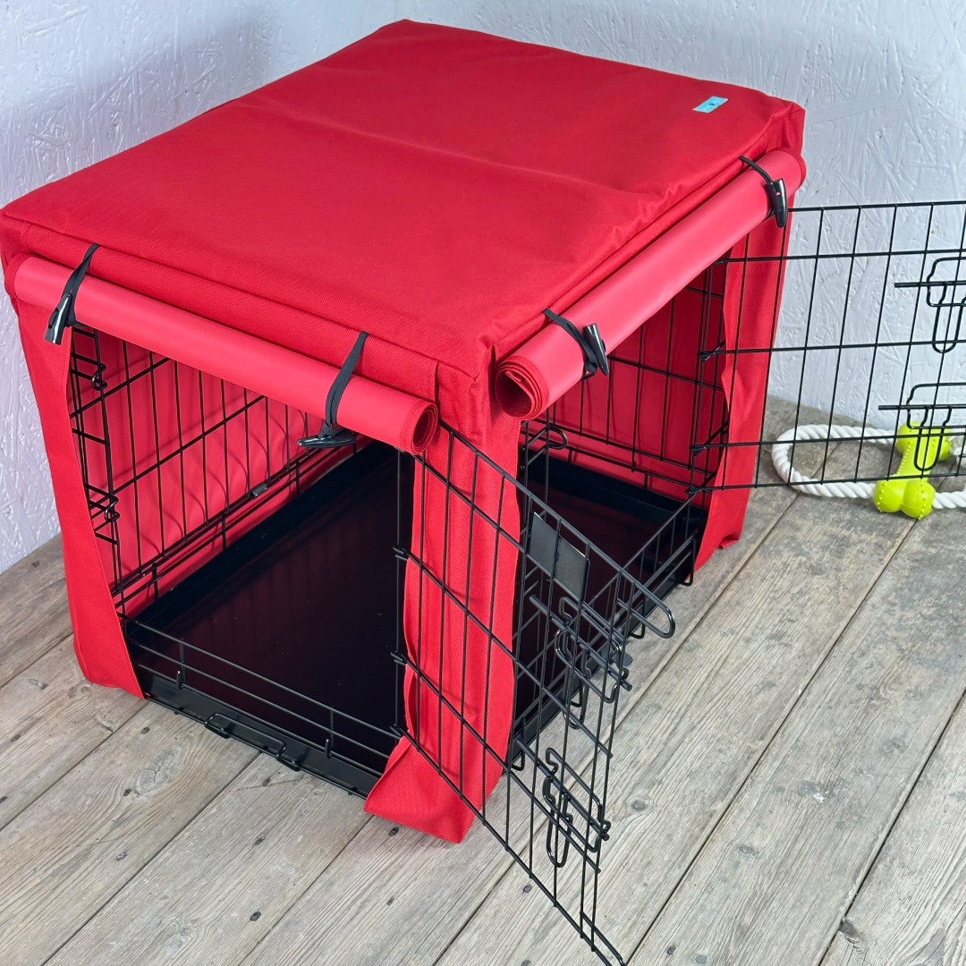 Red Waterproof Dog Cage Crate Travel Covers Made In The UK