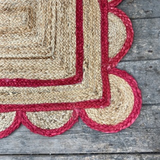 Jute runner rugs with scallop edge and coloured frame Size: 75cm x 245cm