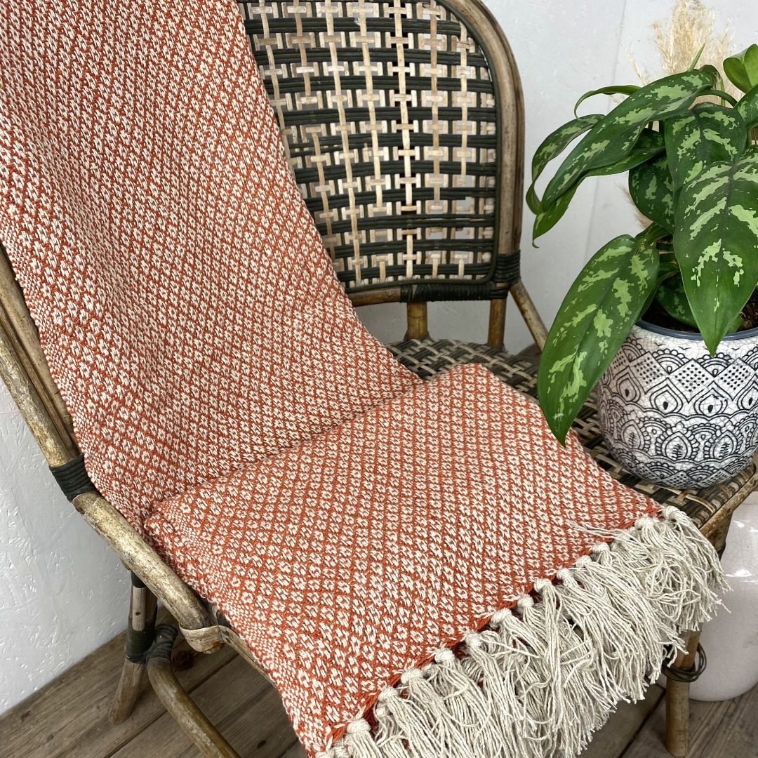 Orange  Fairtrade Pina Throws 100% cotton Blankets 130cm x 150cm