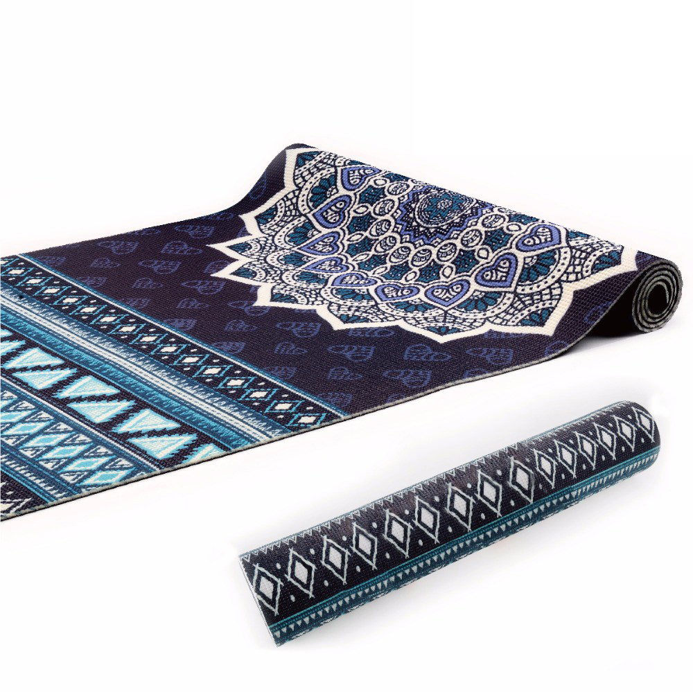 Navy Aztec Design 6mm Pvc Superior Grip Sticky Mandala Yoga Mat