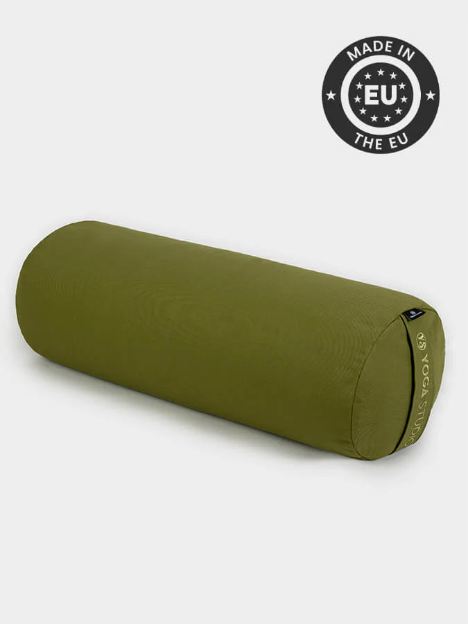 Olive Green Long buckwheat yoga bolster meditation cushion 62cm x 23cm