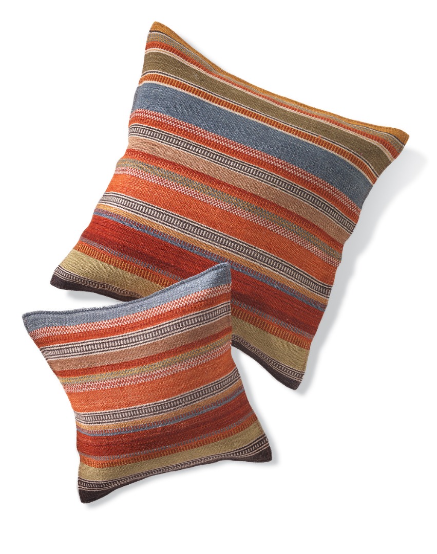 Natural Handmade Wool & Cotton Muted Stripe Ooty Kilim Cushion 60cm x 60cm